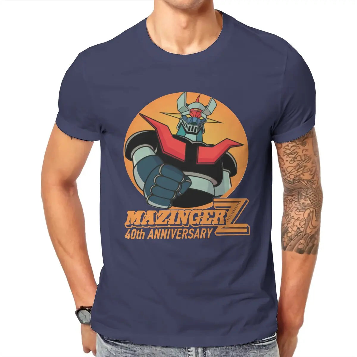 Mazinger Z 40th T Shirt Men 100% Cotton Hipster T-Shirts Robot Grendizer Goldorak Actarus Tees Short Sleeve Tops Plus Size
