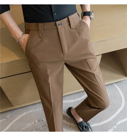 Elastic Waist Solid Color Suit Pants Men Formal Slim Fit Business Casual Trouser High Quality Social Wedding Fashion Dress Pant