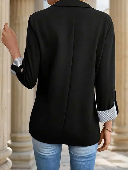 2025 Women's Slim Fit Casual Button Blazer European Style Roll Up 7-Pt Sleeve Trendy Suit Jacket