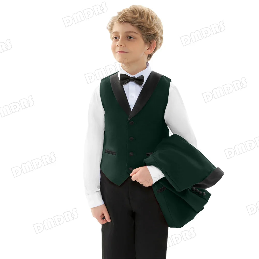Regular Fit Boy's Formal Suit Set, 4 Pieces Smart Suits For Kid From 3 To 14 Years Shawl Neck Wedding Guest Outfit For Children