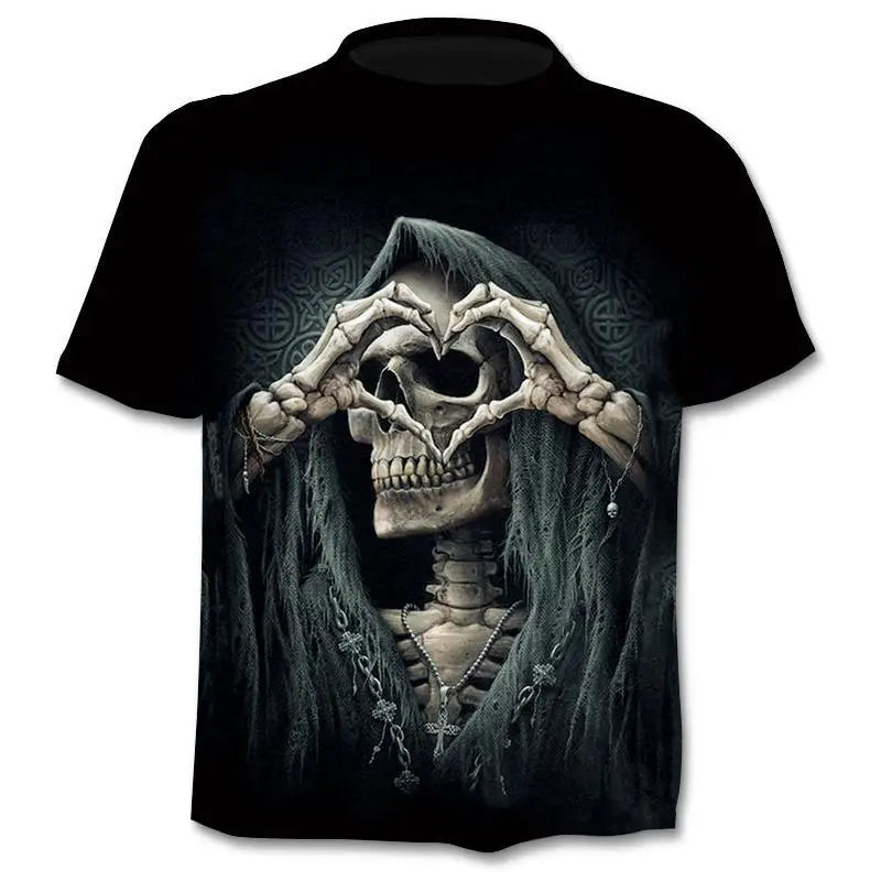 New retro street punk motorcycle men's T-shirt 3D shirt casual fashion hip-hop horror short sleeved round neck men's clothing