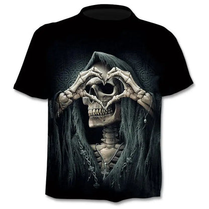 New retro street punk motorcycle men's T-shirt 3D shirt casual fashion hip-hop horror short sleeved round neck men's clothing