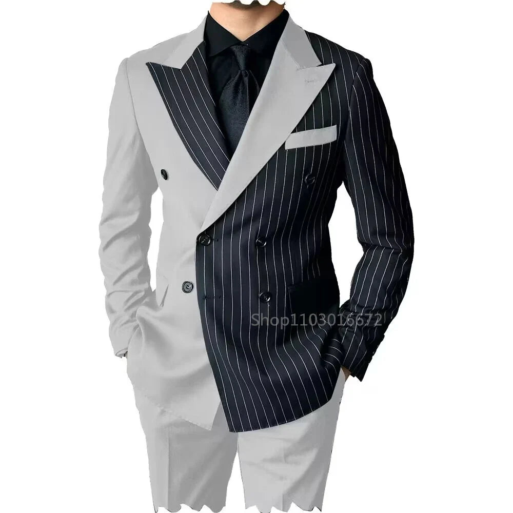 New Style Slim Fit Men Suits 2 Piece Groom Tuxedos Peak Lapel Double Breasted Blazer Pants Sets Prom Business Costume Homme