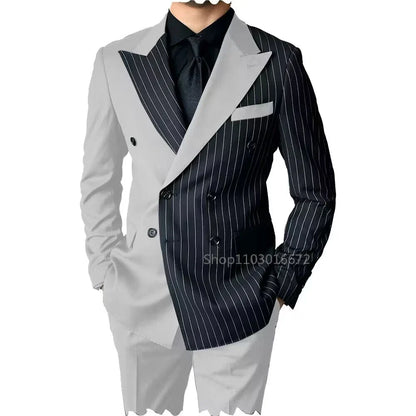 New Style Slim Fit Men Suits 2 Piece Groom Tuxedos Peak Lapel Double Breasted Blazer Pants Sets Prom Business Costume Homme