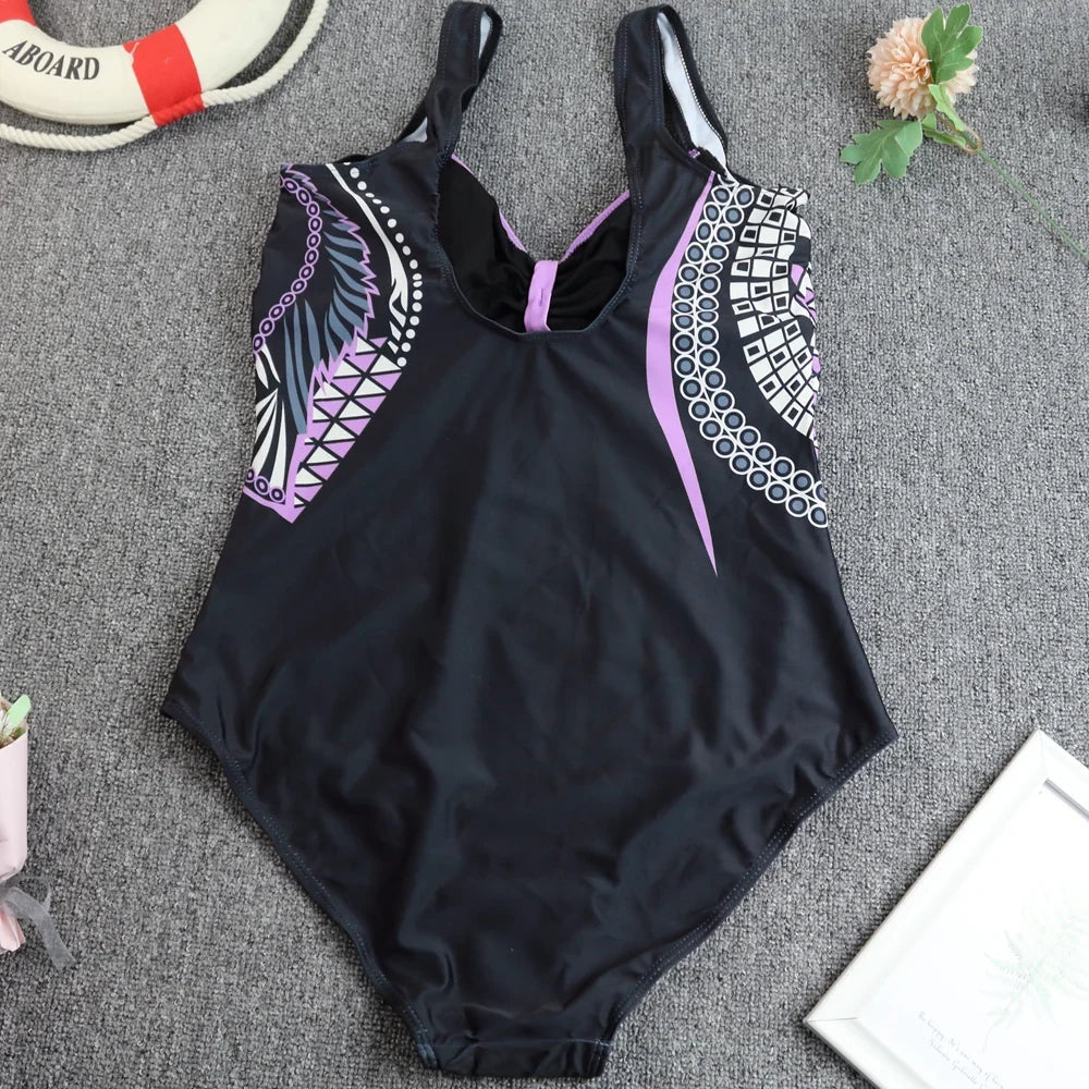 2024 Vintage One Piece Swimsuit Women Swimwear Tummy Control Monokini Sexy Bodysuit Print BathingSuit Female Beachwear Plus Size