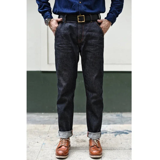 Mens Jeans Boxing Selvedge Denim Jeans Color Cotton Jeans for Men Silver Buttons Taper Fit  12.5 Oz