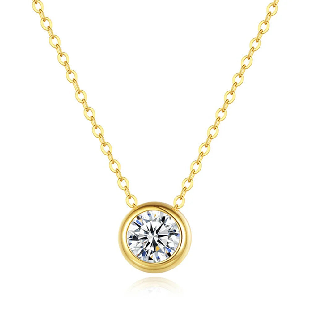 Rose Gold 1CT Moissanite Pendant Necklace For Women D Color Lab Created Diamond Choker Chain Original 925 Silver Jewelry Gift