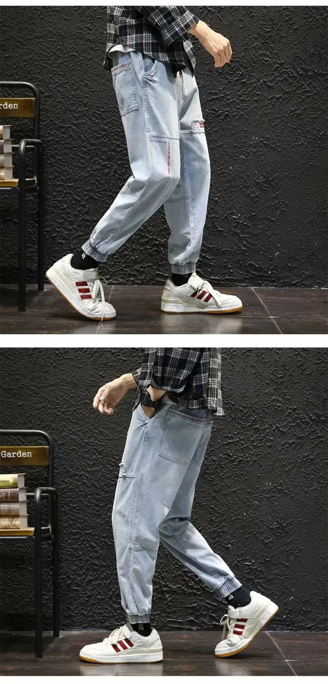 2026 New Hip Hop Harem Jeans Pants Men Loose Joggers Denim Casual Sweatpants Korea Ankle Length Trousers Streetwear Male Clothes