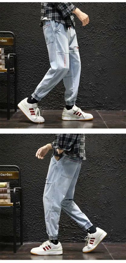 2026 New Hip Hop Harem Jeans Pants Men Loose Joggers Denim Casual Sweatpants Korea Ankle Length Trousers Streetwear Male Clothes