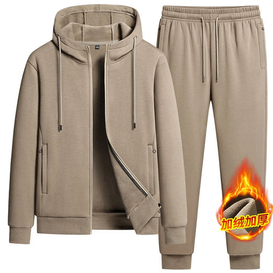 Men's Hooded Sweatshirts+ Pants Suits Male Warm Winter Fleece Sportwear Zipper Coat Warm Sports Sets Thick Hoodies Tracksuit