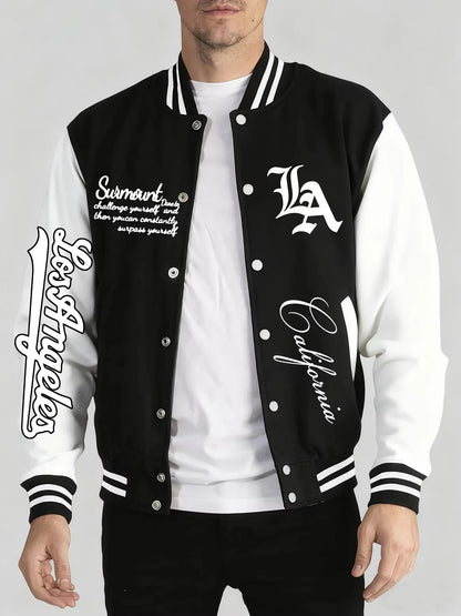 Los Angeles Art Letter Prints 2 Colors Tops Men Autumn Winter Casual Jackets Fashion Soft Baseball Jersey Loose Sports Clothes