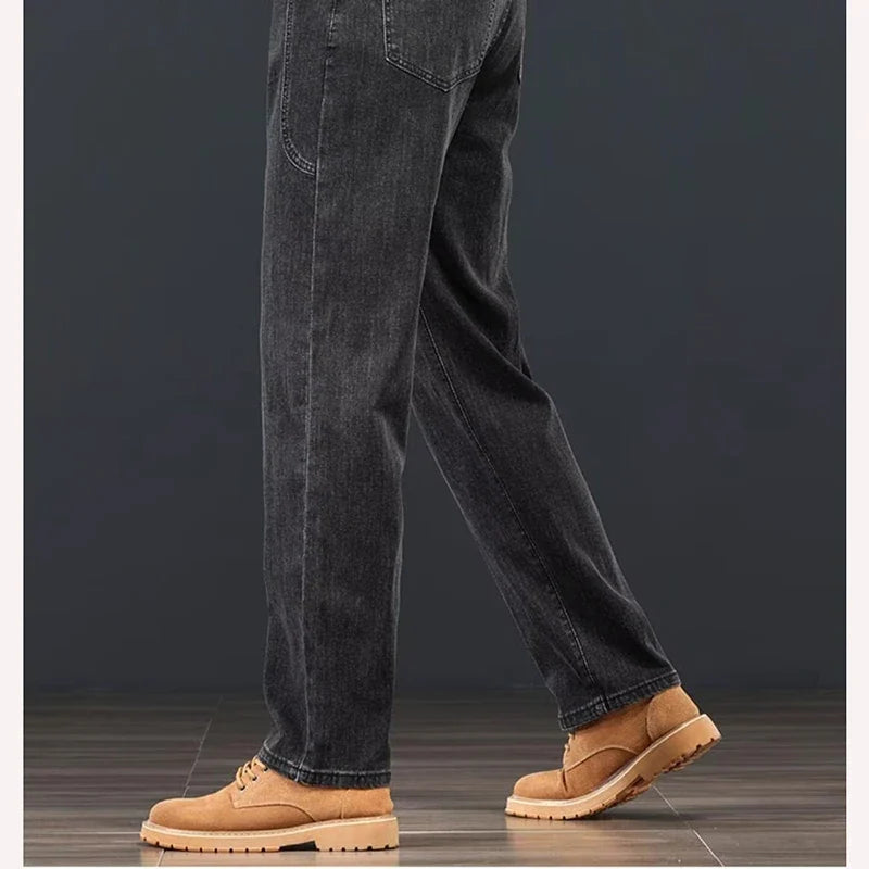 2026 Spring Autumn New Fashion Men Jeans Male Baggy Straight Leg Business Casual Comfortable Plus Size Wide Leg Denim Trousers