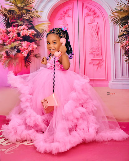 Luxury Pink Kids Birthday Dresses Beading Ruffles Flower Girl Dresses for Wedding Baby Girls Prom for Photoshoot