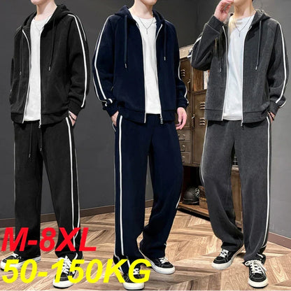 Big Size 8xl 7xl Corduroy Men's Tracksuit Set Black Hoodie Pants 2pcs Suits Autumn Winter Jacket Hooded Oversize Sportswear Man