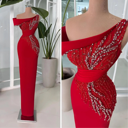 Elegant Red Mother of The Bride Dresse Long 2025 Crystal Beaded Wedding Guest Gown Satin Off Shoulder Formal Vestidos Customized