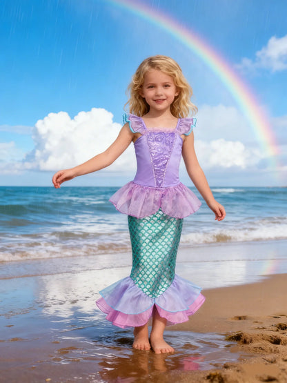 Popular Movie Children Fish Princess Dress With Purple Sequins Decoration And Fish Scales Skirt Holiday Role-Playing Dress