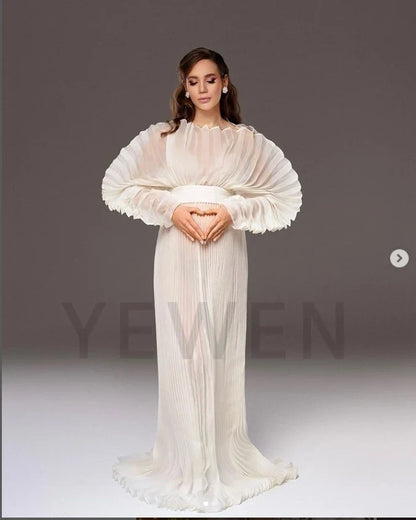 2026 Fashion Sheer Pleated Organza Maternity Dresses for Photoshoot Long Dress for Maternity Shoot Baby Shower Dresses YEWEN