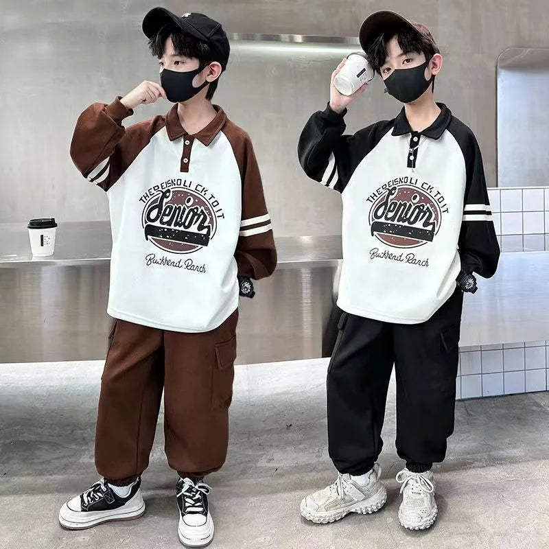 Printing Sweatshirt Set Children's Suit for Boy Child Autumn Winter Costume Clothing From 8 12 Years Outdoor Clothes Kids Boy's