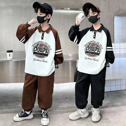 Printing Sweatshirt Set Children's Suit for Boy Child Autumn Winter Costume Clothing From 8 12 Years Outdoor Clothes Kids Boy's