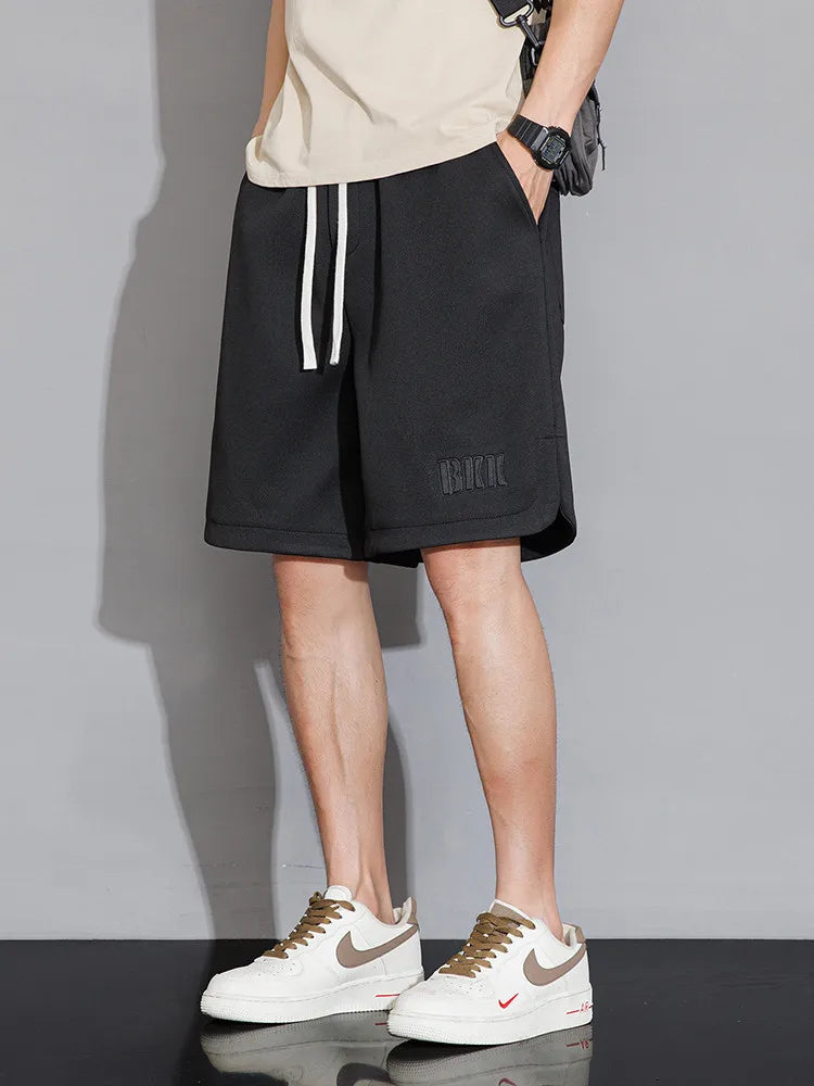 Summer Men's Sport Shorts Knee-Length Straight Loose Short Pants Streetwear Drawstring Knitted Sweat Casual Shorts Big Size 8XL