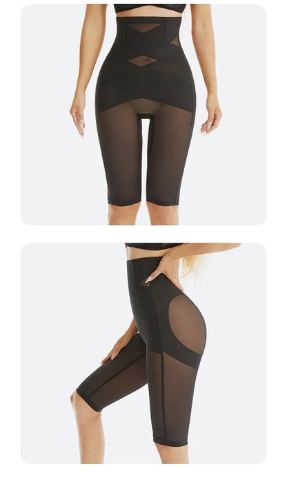 Knee Length Mesh Thigh Slim Shapewear Short Butt Lifting Shorts High Waist Control Panties Breathable Body Shaper Summer
