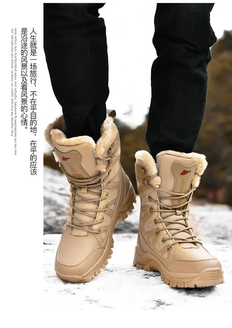 New High Top Men's Shoes Waterproof Winter Boots Warm Plush Snow Boots Men Lace Up Casual Anti-Slip Ankle Footwear 36-46