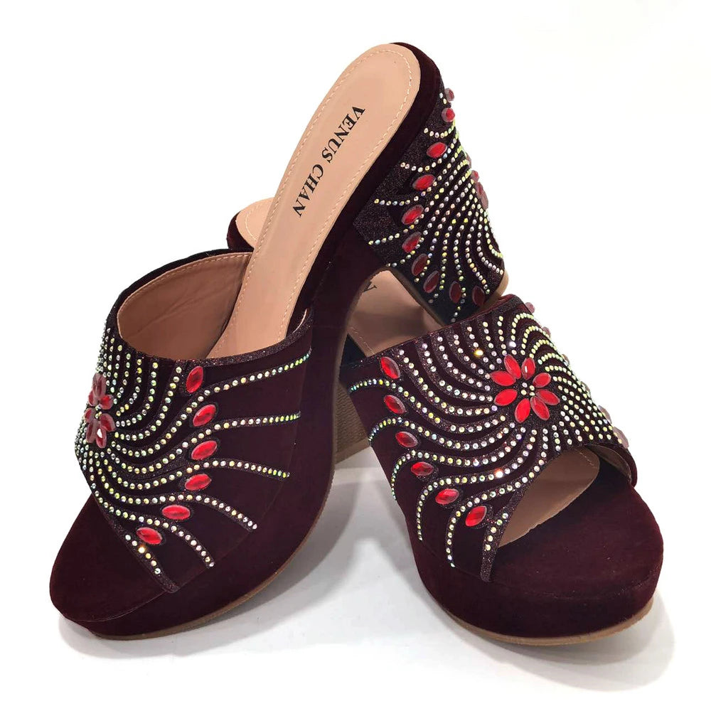 Women's Shoes High Heels Sexy Ladies Party Wedding Pattern Embroidery Mules Shoes and Bags Set for Italian 2023
