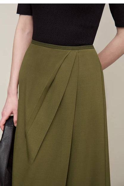 Women's Skirt 2026 Summer New Solid Color Wrinkle-Resistant Elegant Office Versatile Long Pleated Skirt For Women 12622145