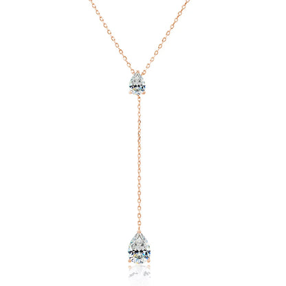 2-Stone Waterdrop Moissanite Pendant Necklace for Women 925 Silver 1.5cttw Y-Style Long Tassel Pear Cut Lab Diamond Neckchain