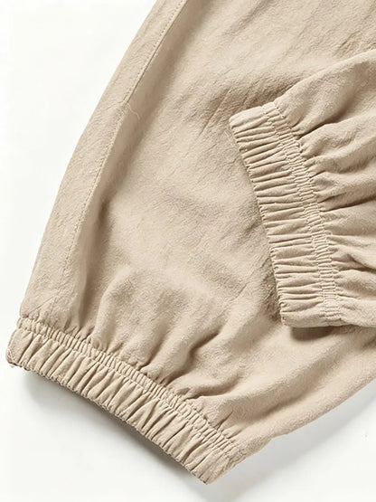 Men's Cotton Linen Blend Cargo Jogger Pants Elastic Waist Drawstring Multi Pockets Casual Breathable Streetwear Trousers for Men