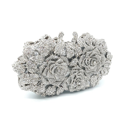 High Quality Luxury Rose Diamond Women Luxury Rhinestone Crossbody Clutch Evening Bag