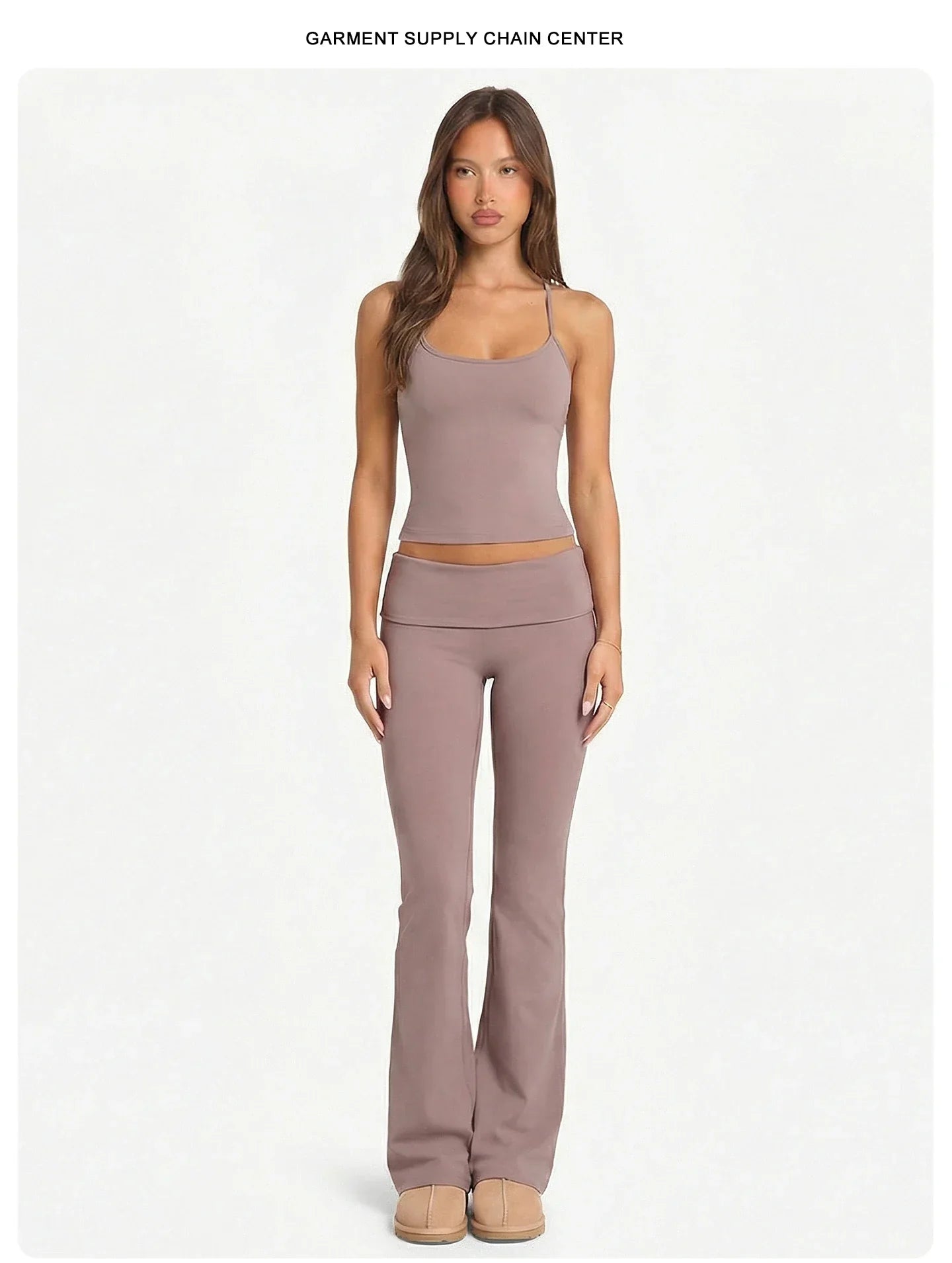 2 Piece Yoga Set Women Foldover Waist Flare Pants Bell Bottoms Tank Top Matching Set Gym Workout Fitness Wear Lounge Wear Suit