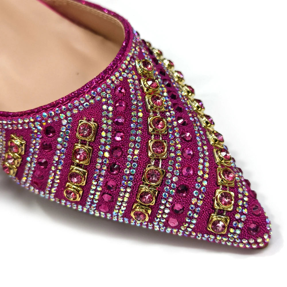2025 Elegant Multicolor Color Women's  Heels and Rhinestone Handbag Set - Italian Design for Weddings and Parties