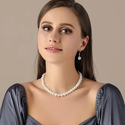 8-10MM Baroque Natural Freshwater Pearl Necklaces for Women 925 Sterling Silver Necklaces Jewelry 40-50cm Length