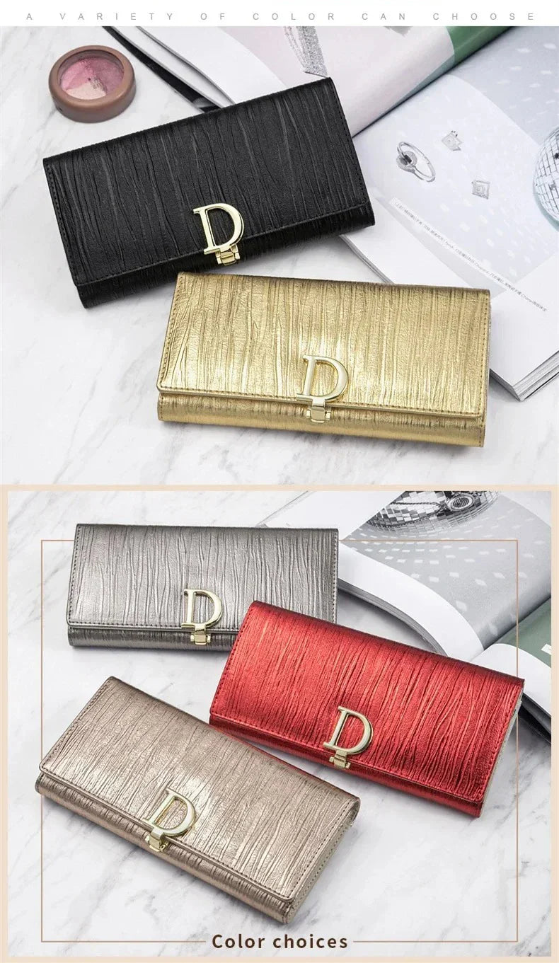 Fashion Women Long Wallets Female Long Phone Purse Luxury Genuine Leather Ladies Card Holder Stripe Wallet Cartera De Mujer