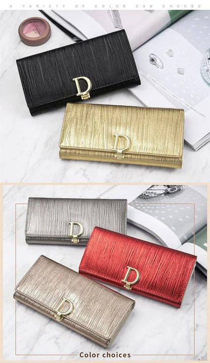 Fashion Women Long Wallets Female Long Phone Purse Luxury Genuine Leather Ladies Card Holder Stripe Wallet Cartera De Mujer