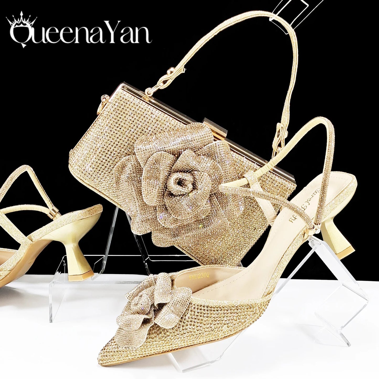 2025 Large Flower Design Shoes & Bag Nigerian Coffee Color Women's Stiletto Shoes For Special Good Time INS Style