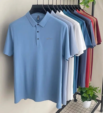 Summer new high-quality ice silk fabric comfortable polo shirt fashionable high-end mens exquisite badge breathable short sleeve
