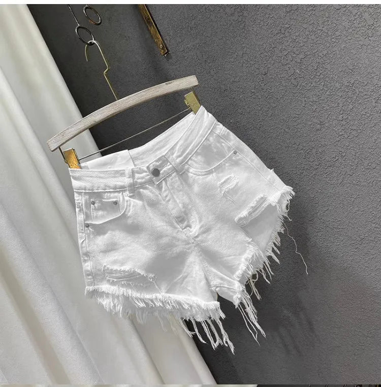 New Hot Girl Retro Irregular Distressed Ripped Denim Shorts 2026 Summer Women's Low-waist Causal Shorts