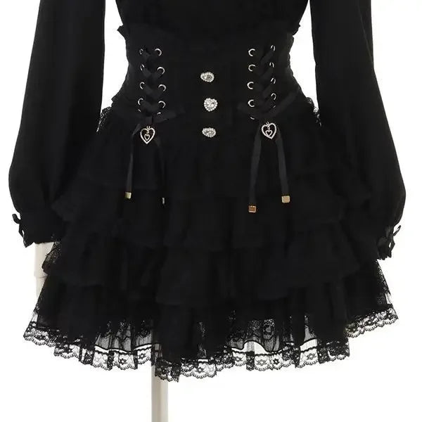 Japanese Lolita Y2k Lace Layered Skirt Women Anime High Waist Maid Style Chic Ruffle Cake Skirt Kawaii Harajuku Sweet Mini Skirt