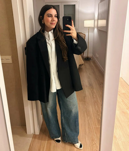 Chic Oversized Lapel Double Breasted Ruched Blazer Women 2026 Spring Khaki Elegant Puff Sleeve Casual Soft Daily Wear Outerwear