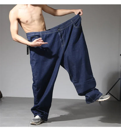 200KG Extra Large Jeans Men Blue 8XL 7XL 6XL 5XL Plus Size Denim Big Straight Elastic Trousers Black Stretched High Waist Pants