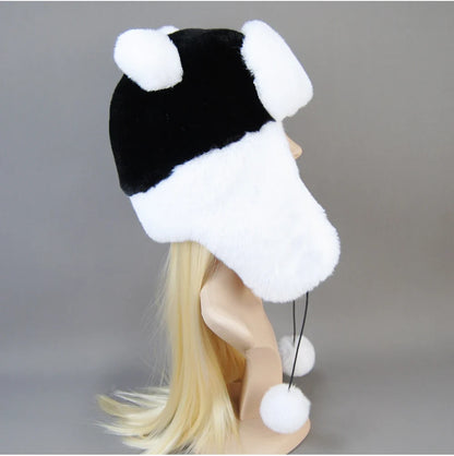 Hot Sale New Women False Rex  Rabbit False Fur Hat Winter Warm Fur Hat Black and White Panda Cute Color Artificial Hat