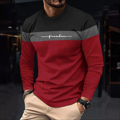 2026 Autumn Men's T-Shirt Clothing Fashion Oversized Crew Neck Long Sleeve T-Shirt Top Simple Casual Stripe T-Shirts For Men