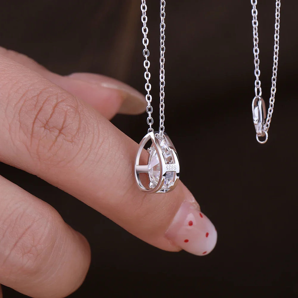 Bezel Set 1-4CT Pear Moissanite Solitaire Necklace for Women Teardrop Diamond Pendant Birthday Gift 925 Sterling Silver Jewelry