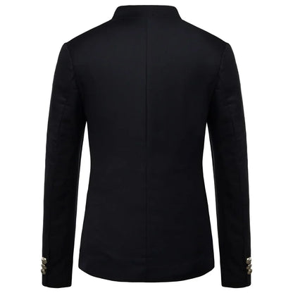 Black Stand Up Collar Blazer Coat, Men's Wedding Party Dress Jacket Fashion Slim Fit Single Breasted Jaqueta, Asian Size M-5XL