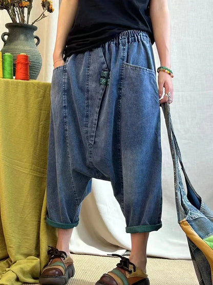 2025 Summer Ladies Chinese Loose Cross Pants Womens Luxury Casual Harajuku Jeans Ladies Classic Vintage Denim Trousers