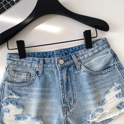 American Retro Camouflage Mini Shorts 2026 Ladies Hollow Out Slim Beach Pants Hot Girl Sexy Print Denim Shorts