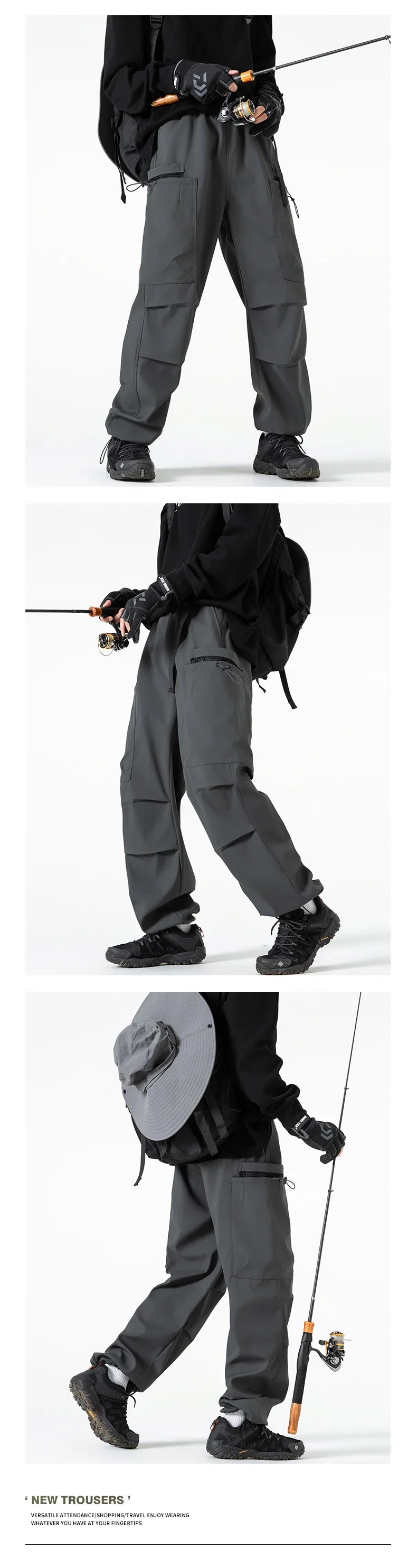 Hiking Pants Men Waterproof Windproof Breathable Elastic Waist Climbing Trekking Fishing Pants Camping Casual Overalls Trousers