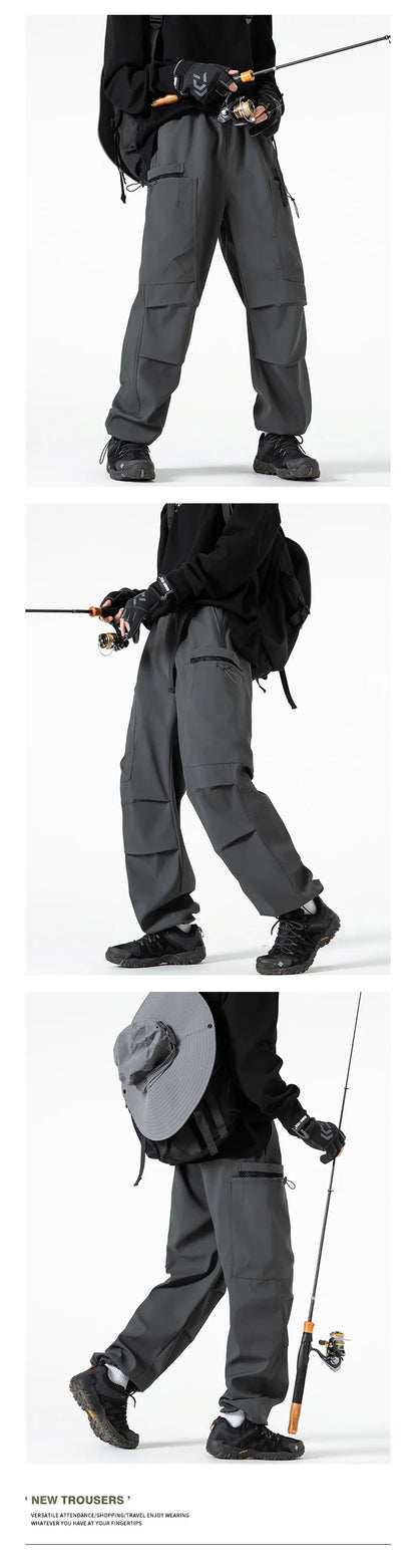 Hiking Pants Men Waterproof Windproof Breathable Elastic Waist Climbing Trekking Fishing Pants Camping Casual Overalls Trousers